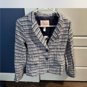 Anthropologie Navy and White Checkered Blazer